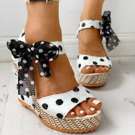 

Cathalem Ladies Platform Dot Women s Fashion Heel Shoes Lace-up Footwear Wedges Sandals Womens Walking Sandals Size 9 Wide White 8