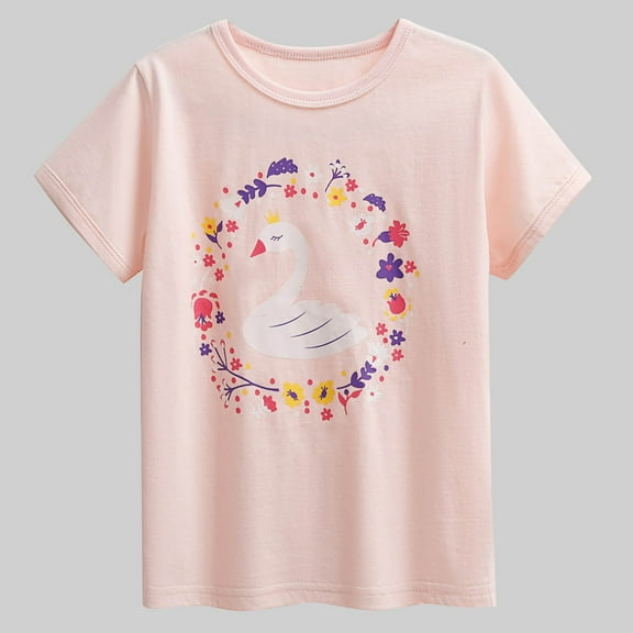 Viluyesy Girls T-Shirts 6 T, Floral Graphic Short Sleeve Crew Neck Summer Cotton Casual Tees Pink(1-9T)