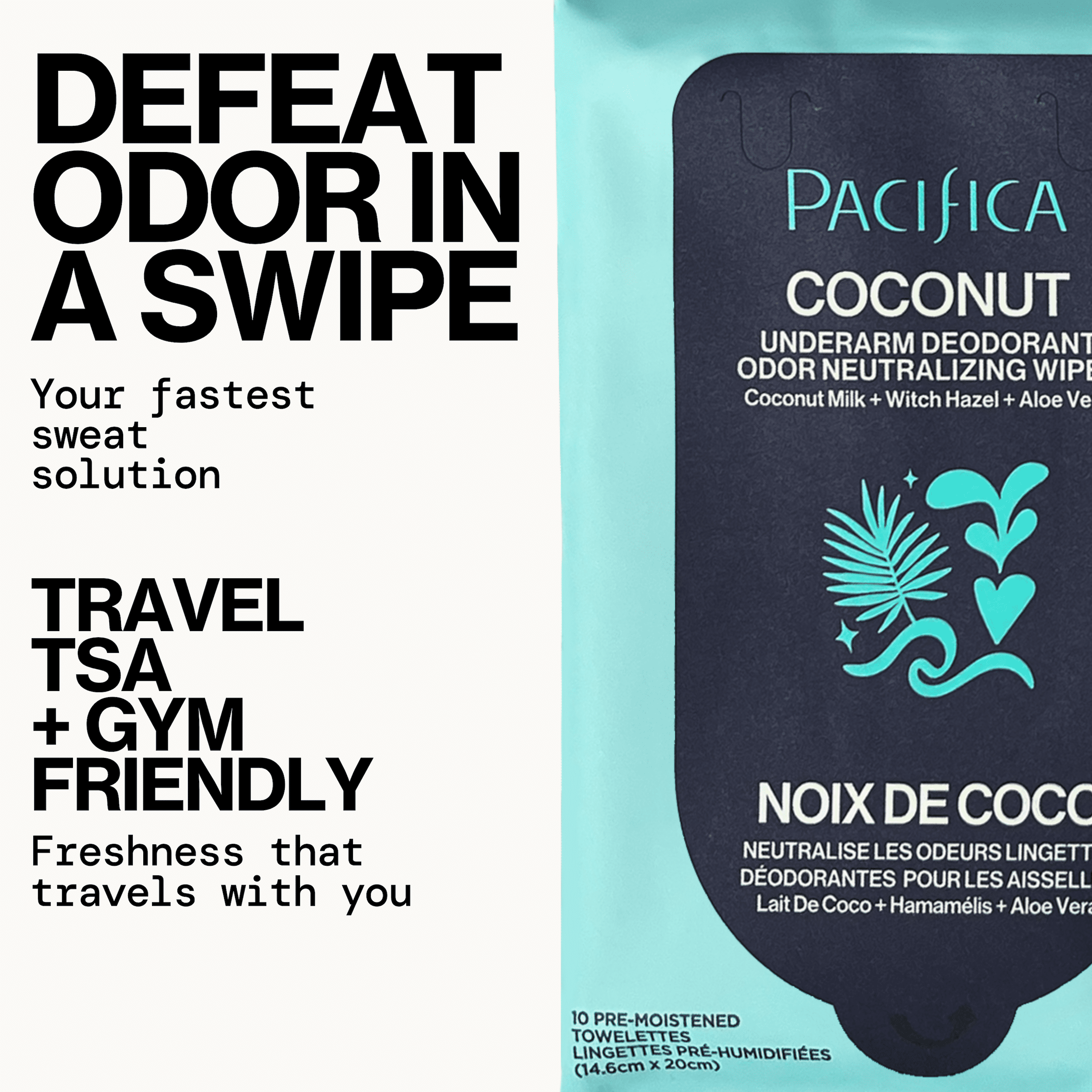 Pacifica Coconut Underarm Deodorant Odor Neutralizing Wipes 10 Count