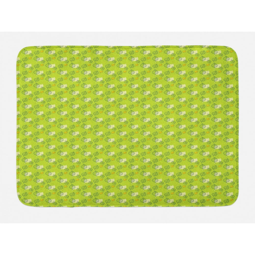Green Bath Mat, Abstract Falling Autumn Leaf Defoliation Seasonal