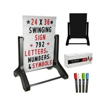 Excello Global Products Swinging Changeable Message Sidewalk Sign with 792 Pre-Cut Double Sided Letters and Storage Box. Includes Black Sign Board & 4 Liquid Chalkboard & Letter Board, 24"x36"