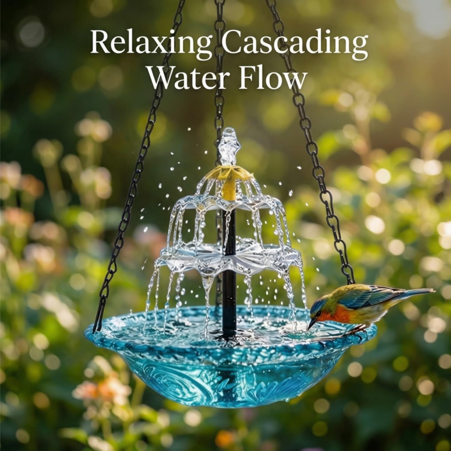 2026 New Solar Cascade Hanging Bird Bath Fountain – Outdoor Bowl Bird Bath with Solar Pump, Large Hanging Fountain for Hummingbirds, Gardens, Patio & Backyard (Blue)
