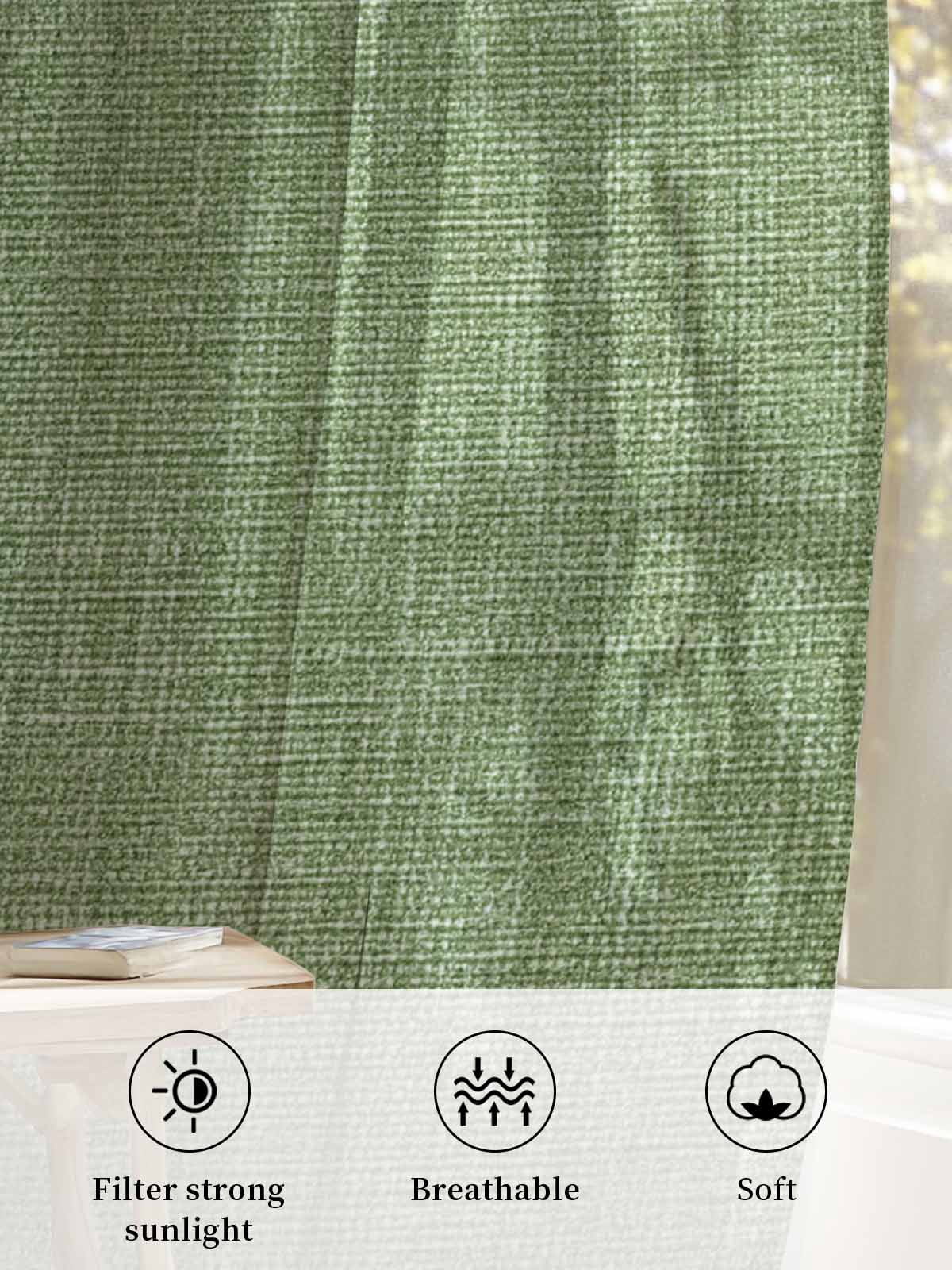 Sheer Curtains 63 Inches Long, Vintage Forest Green Light Filtering Window Curtains for Living Room, Farmhouse Retro Solid Color Linen Texture Rod Pocket Voile Sheer Panels, 52"Wx63"L, 2 Panels
