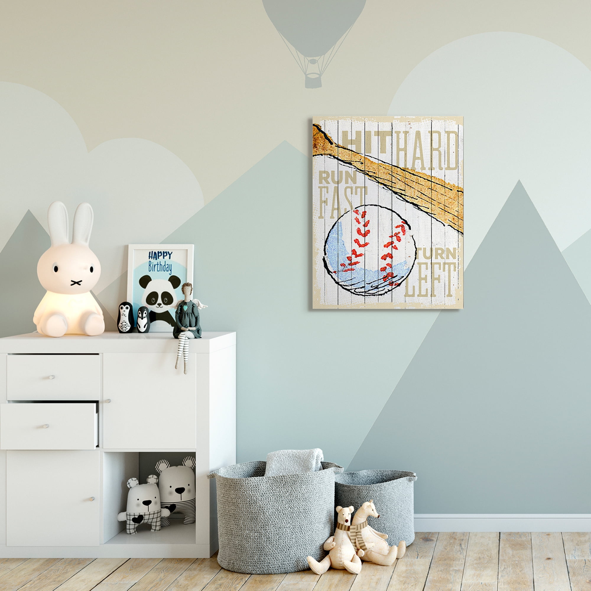 The Kids Room by Stupell Hit Hard Run Fast Turn Left Baseball Sports Word Design Canvas Wall Art by The Saturday Evening Post