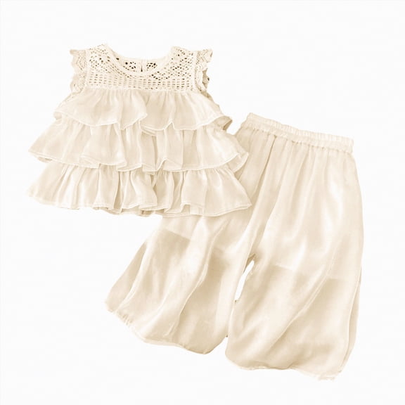 TAmten Girl Summer Clothes Cute Ruffle Tops Dress Shorts Outfits Set Toddler Shirt Shorts Princess Outfit(White,4-5 Years)