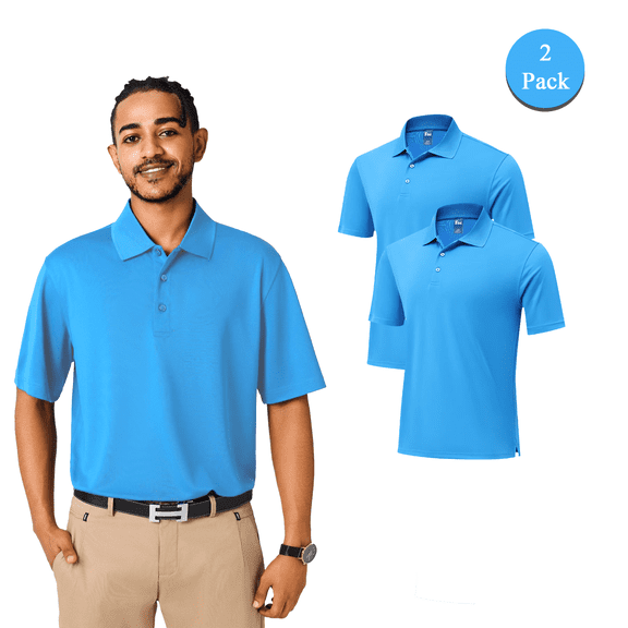 Zfeel Men’s Pure Dry Fit Poly Polo Shirt, Electric Blue Moisture Wicking Performance Polo, 2 Pack, S