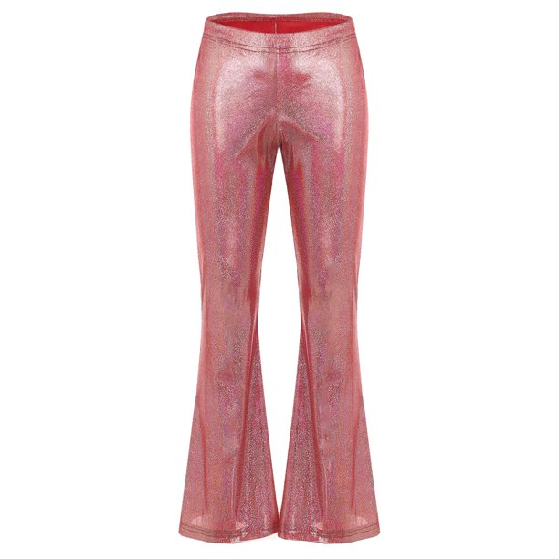 Womens Shiny Flared Pants Fashion Mid Waist Bell-Bottom Trousers Rave Party Nightclub Pole Dancing Costume Streetwear Clubwear180 Gong Bohan LED