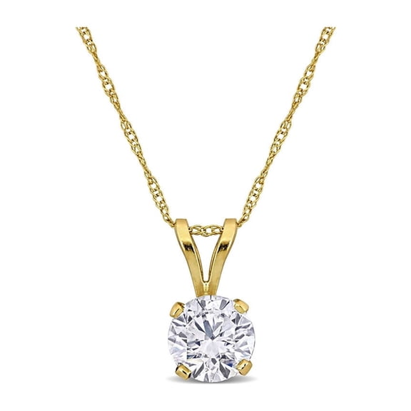1.00 Carat (Ctw SI1-SI2) Lab-Grown Diamond Round Solitaire Pendant Necklace in 14K Yellow Gold with Chain for Women
