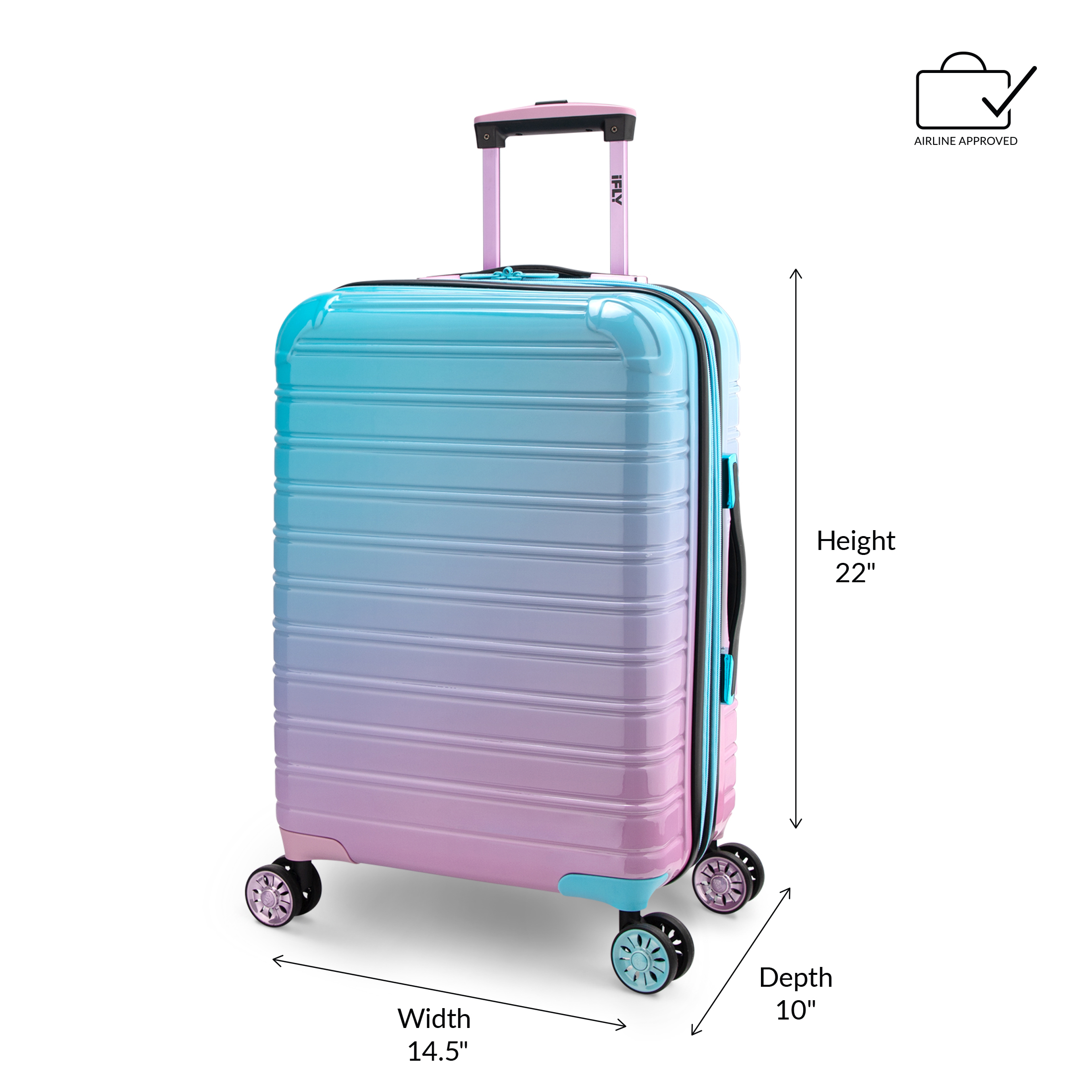 iFLY Hardside Luggage Fibertech 3 Piece Set, 20" Carry-on Luggage, 24" Checked Luggage and 28" Checked Luggage, Cotton Candy - image 2 of 12