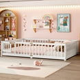 thumbnail image 3 of Montessori Style Queen Size House Floor Bed with Safety Rails, Removable Door and Slats, Low Profile Design, Secure Sleeping and Play Area, White, 3 of 19