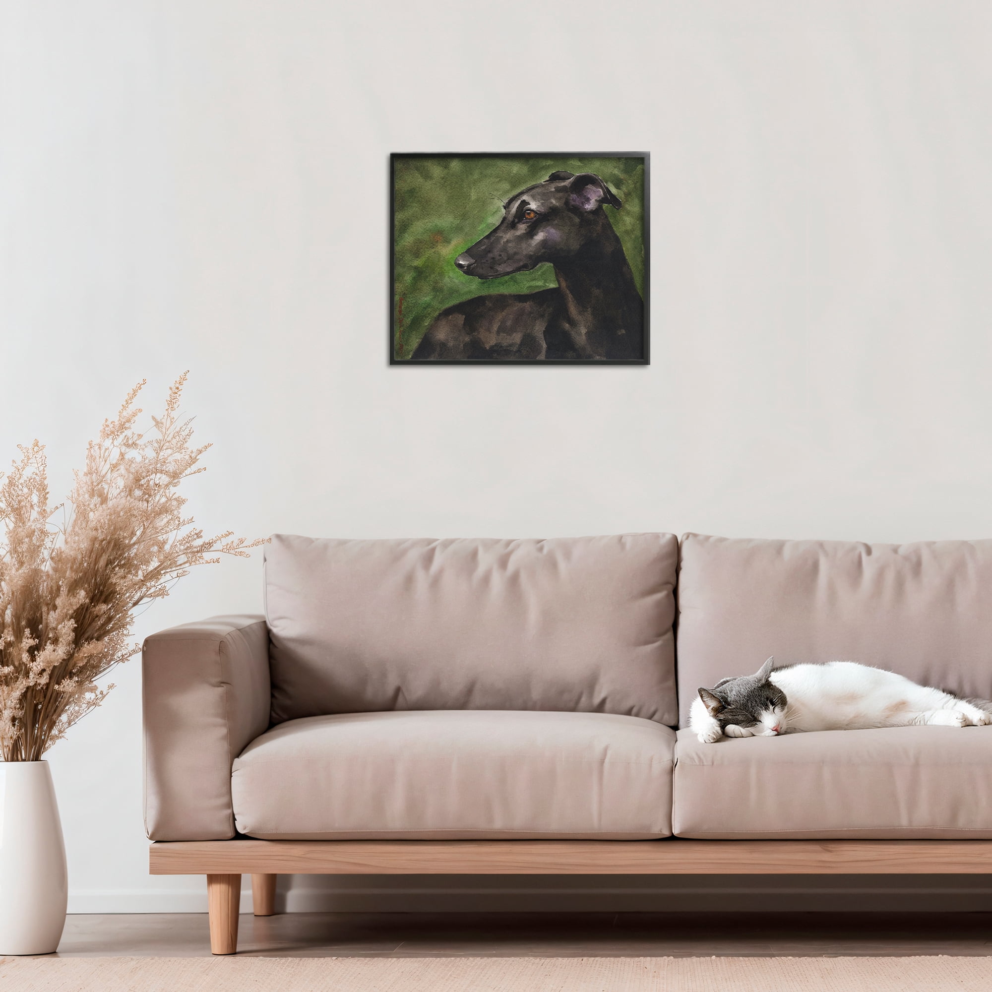 Stupell Industries Black Greyhound Portrait Black Framed Giclee Art, design by George Dyachenko