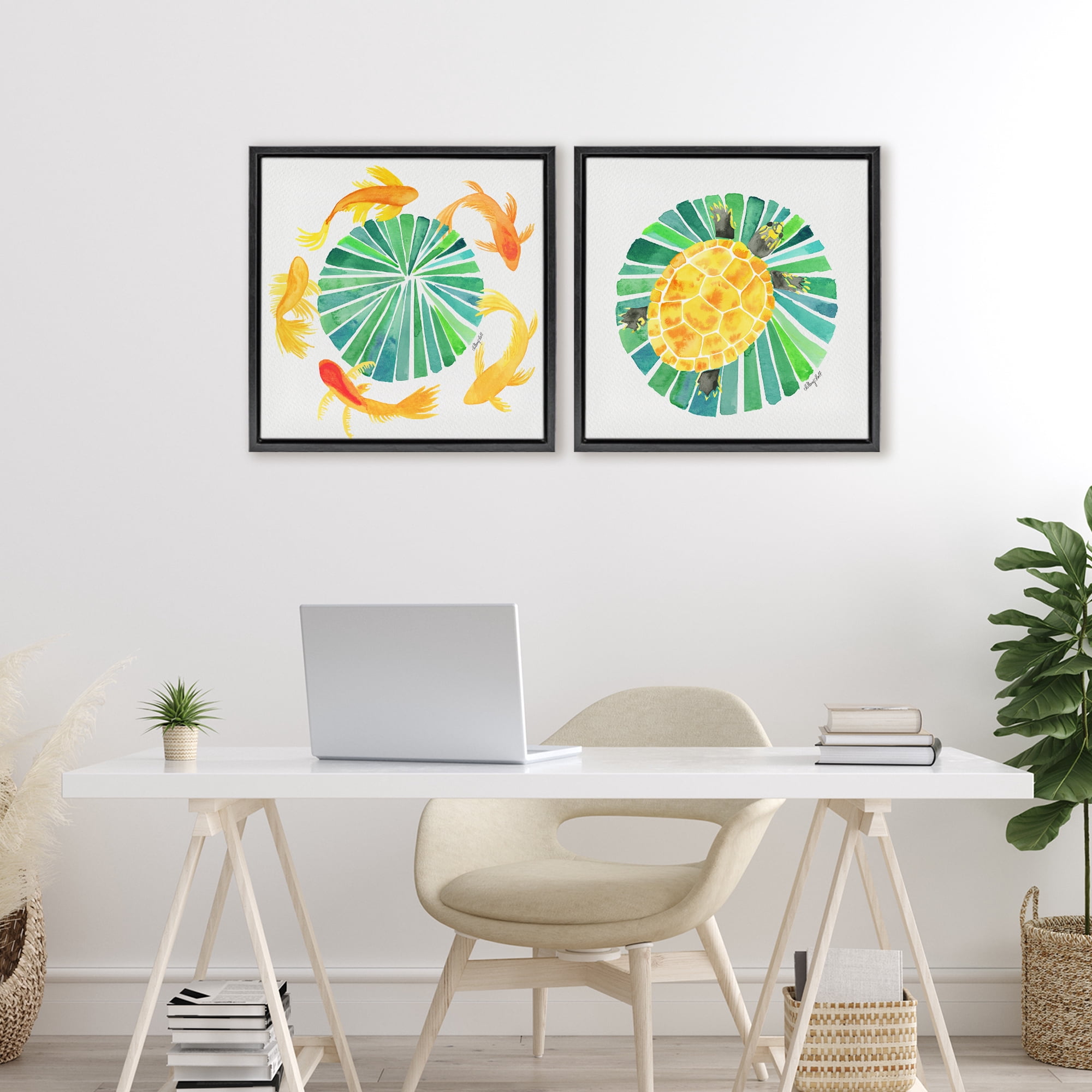 Stupell Industries Orbital Aquatic Creatures 2 Piece Black Framed Floater Canvas Set, design by Hillary Holt