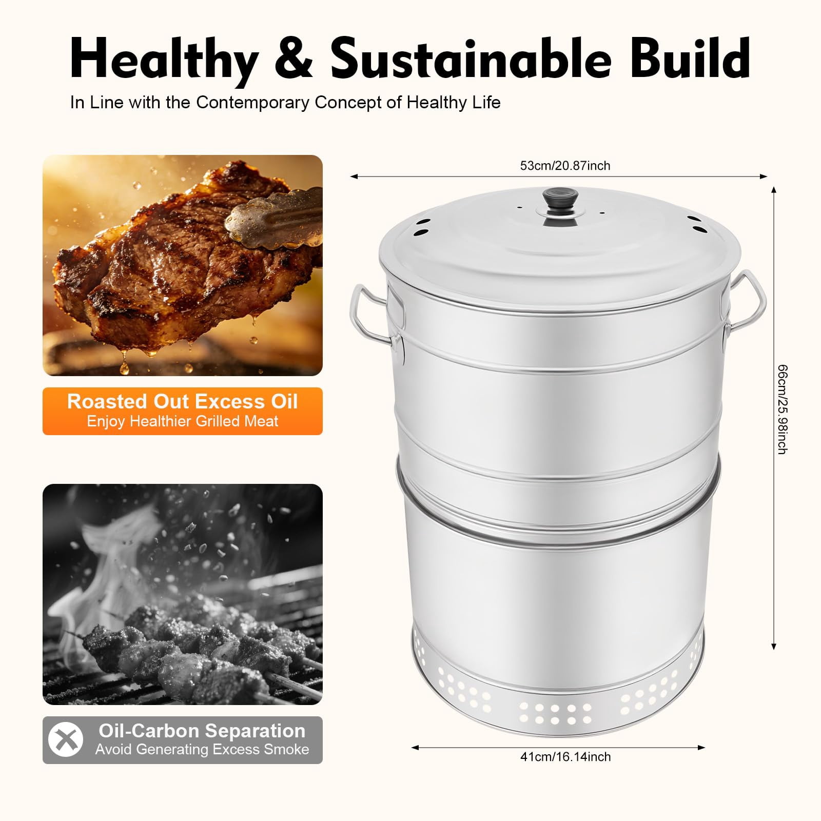 Miumaeov 25.9" Large Portable Charcoal Grill Barrel, 360° Smokeless Stainless Steel BBQ Grill with 50 Skewers, Outdoor Barbecue for Travel Camping Picnic Patio