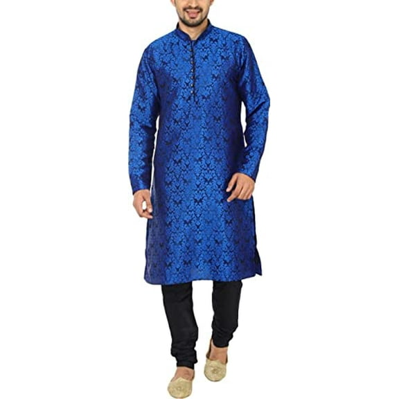 Royal Men's Silk Blend Jacquard Floral Print Kurta Churidar
