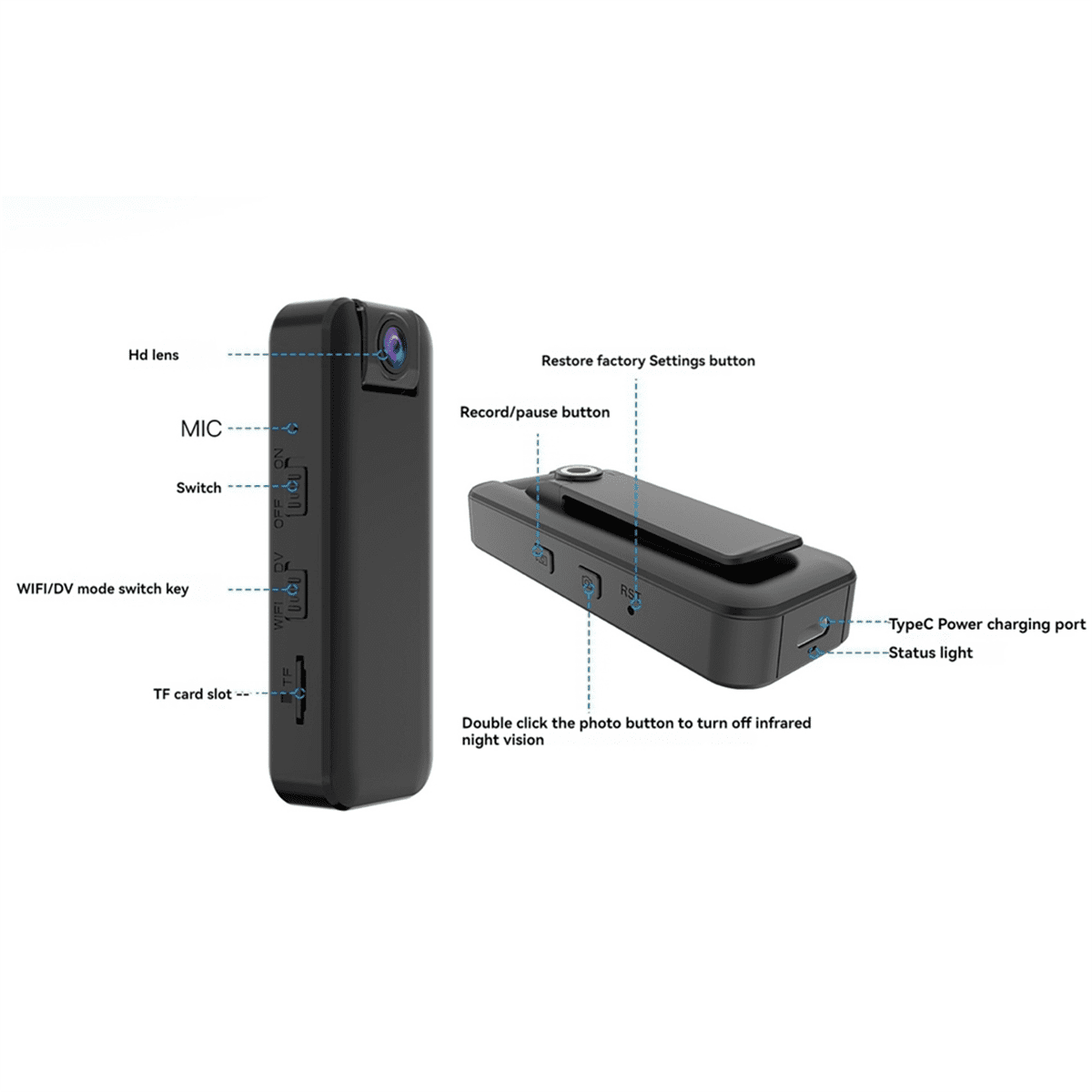 WIFI Portable Recorder HD Recorder Portable Law Enforcement Camera Back Clip Sports Camera Handheld Video Recorder