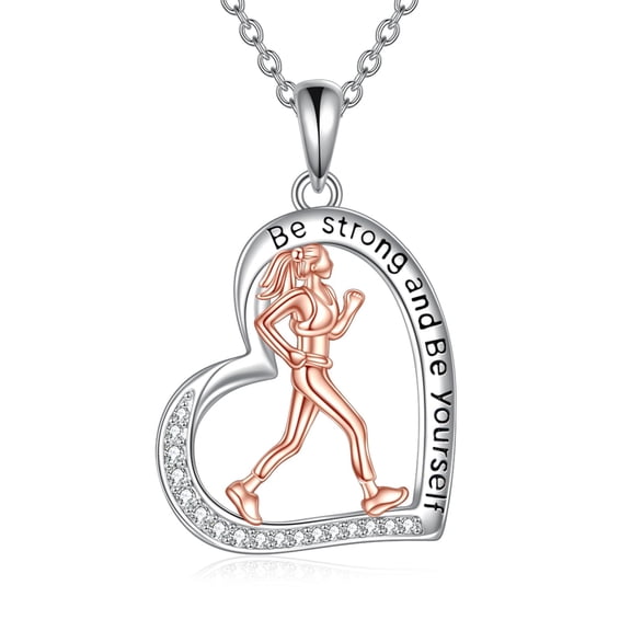 YAFEINI Running Necklace 925 Sterling Silver Heart Run Pendant Sports Jewelry Gifts for Women Runners
