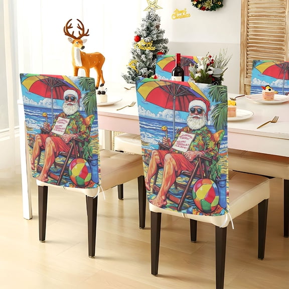 YAZAOO Chair Covers Set Home Kitchen Christmas at Beach Party Decor Seat Back Cover Protector
