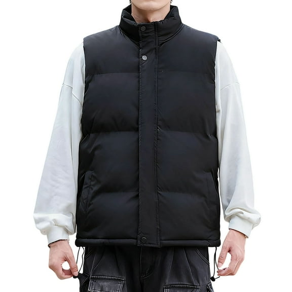 LNWUY (M-5XL) Men's Puffer Down Vest Plus Size Zip Up Outerwear Lightweight Winter Padded Gilet Jacket with Pockets Black XXL