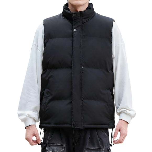 LNWUY (M-5XL) Men's Puffer Down Vest Plus Size Zip Up Outerwear Lightweight Winter Padded Gilet Jacket with Pockets Black M