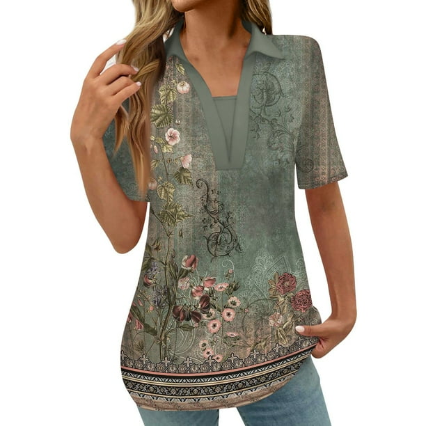 Camisetas de Manga Corta Impresa Casual para las Mujeres, Camisetas Cortas para las Mujeres Primavera Verano