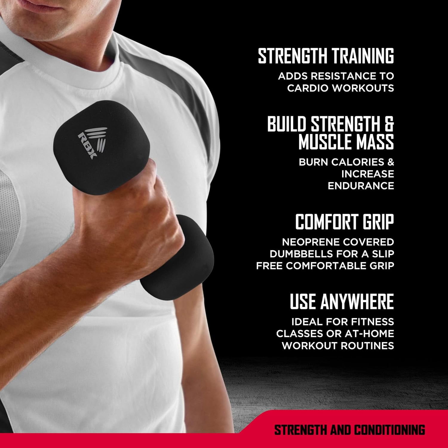 RBX Neoprene Dumbbell Set, Non-Slip Grip Arm Weights for Strength Training and Home Workouts