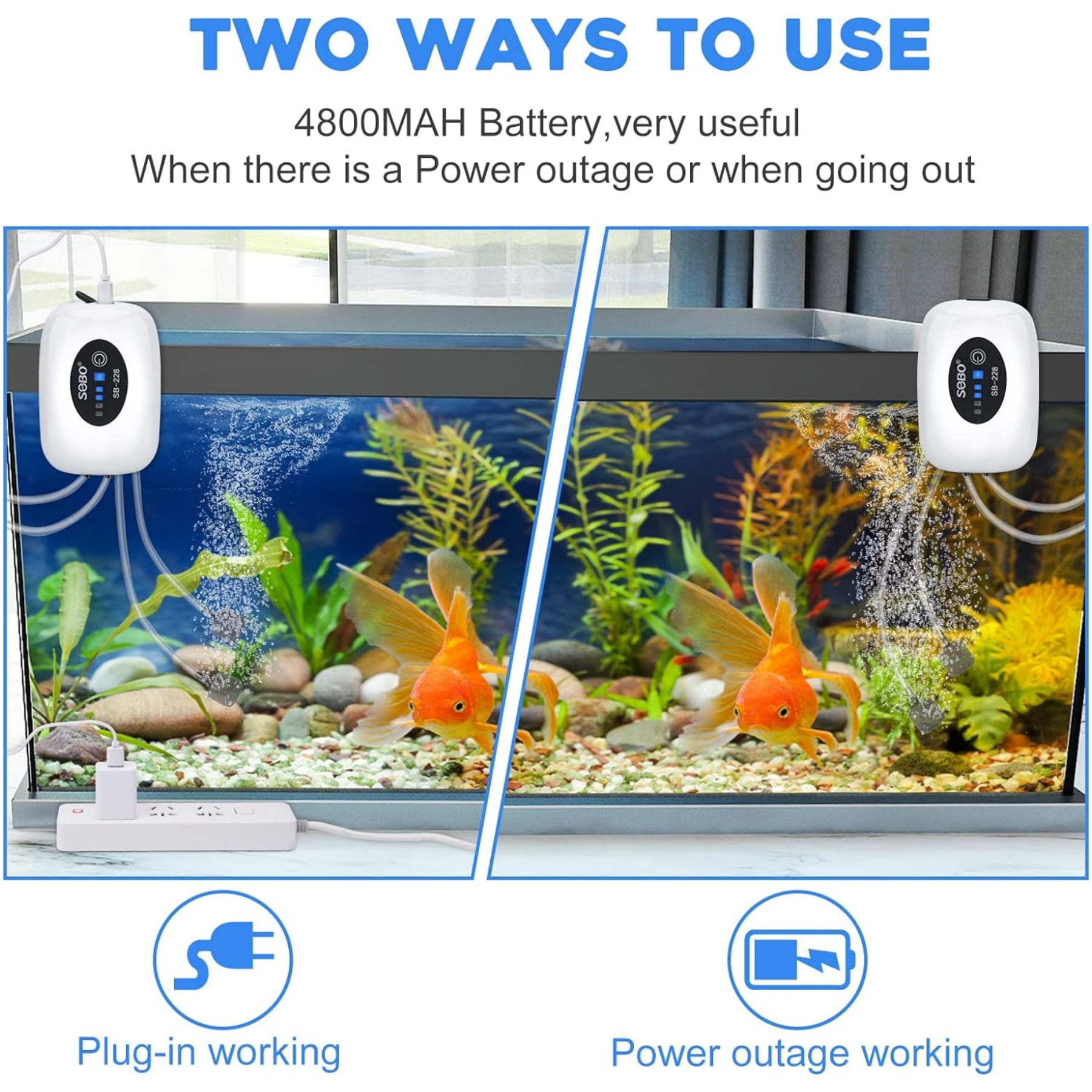 SOBO Aquarium Fish Tank Oxygen Air Pump Compressor Charging Silent USB with Battery Portable Fishing Oxygenator 6000mA Outdoor