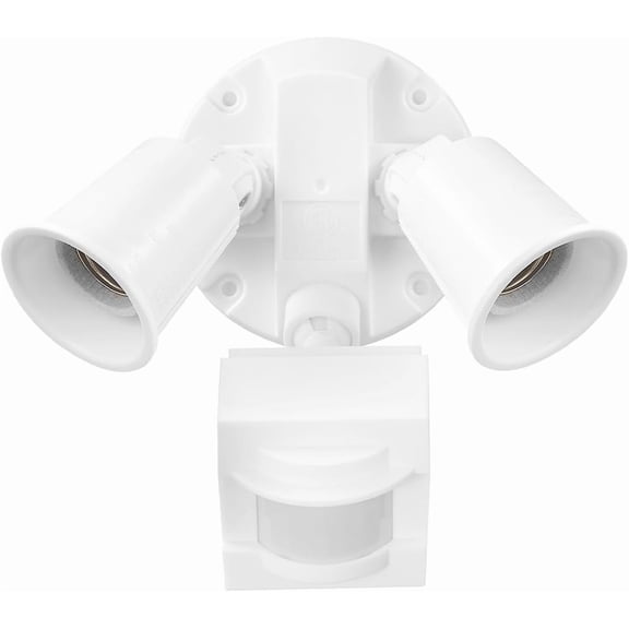 17000269 110-Degree 240 W Twin Head White Hardwired Motion Sensor Security Flood Light, Spotlight, Outdoor, Outside House Lights