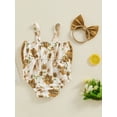 thumbnail image 4 of Bslissey Baby Girls Sling Romper Flower Print Sleeveless Bowknot Jumpsuit Infant Cute Spaghetti Straps Bodysuit with Headband Toddler Summer Outfits 3M 6M 12M 18M, 4 of 8