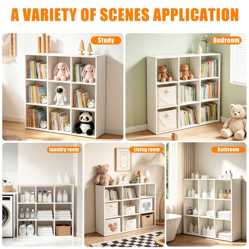 9-Cube Metal Bookcase, Open Storage Cabinet Bookshelf, Display Shelf for Living Room, Bedroom, Home Office