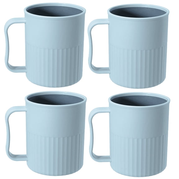 Reusable Plastic Drinking Cup with Handle, BPA Free Microwave & Dishwasher Safe Food Grade PP Coffee & Milk Mug Set of 4