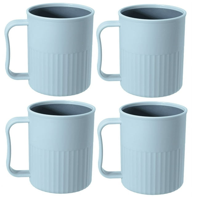 coffee cup 4-piece set, plastic coffee cup set, non-breakable plastic coffee cup, with handle, BPA-free, reusable plastic cup (dishwasher safe)