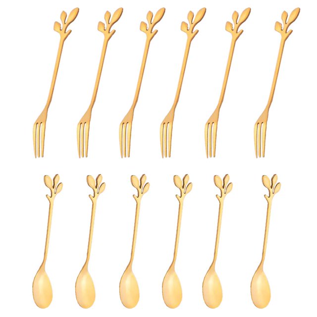 Paquete de 12 cucharas creativas de café y postre de acero inoxidable de 4,8 pulgadas (estilo dorado 3)