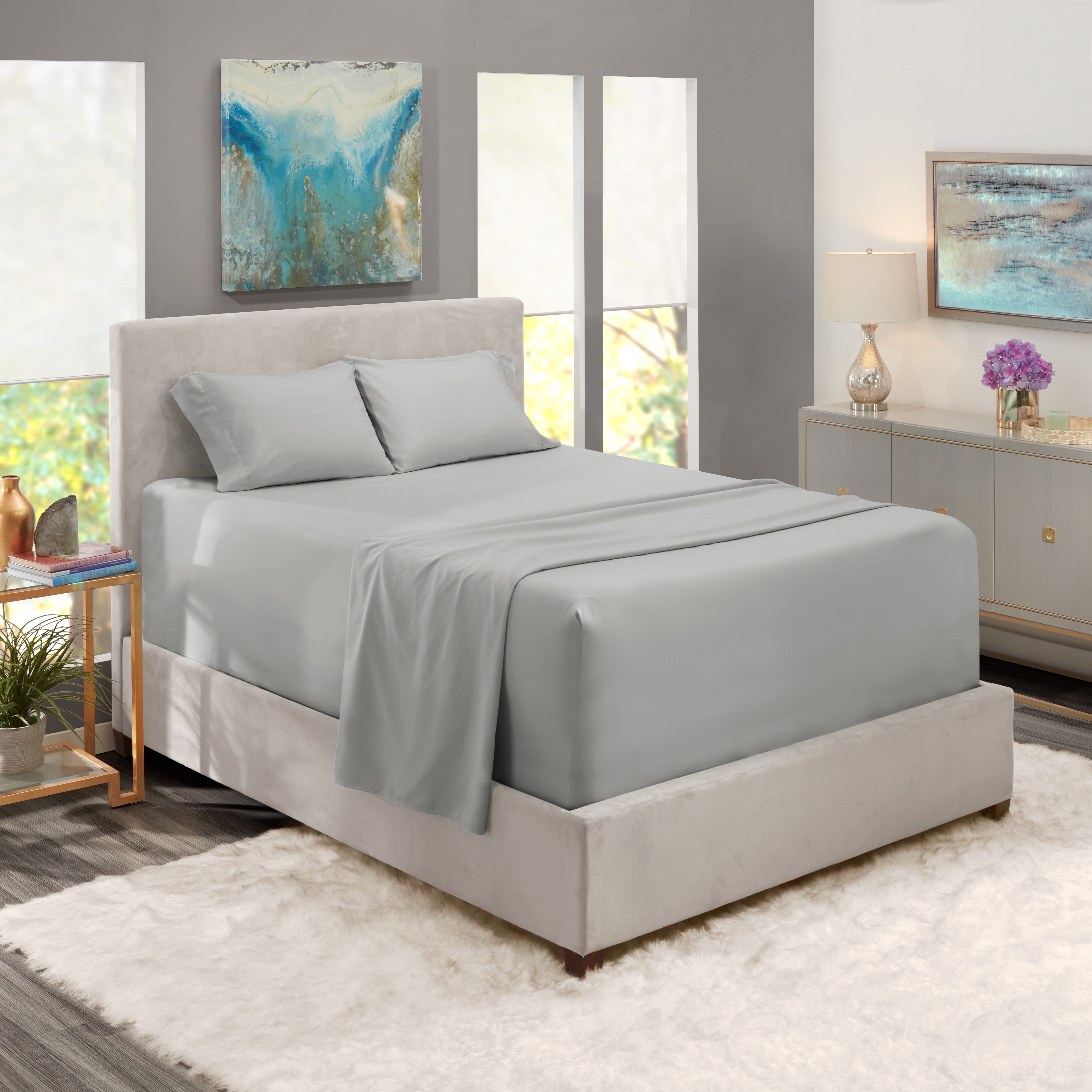LammaLoe Extra Deep Pocket Queen Sheets Set, 4 Piece, Fits 18"-24" Mattress, Breathable & Extra Soft Bed Sheets, Silver Gray