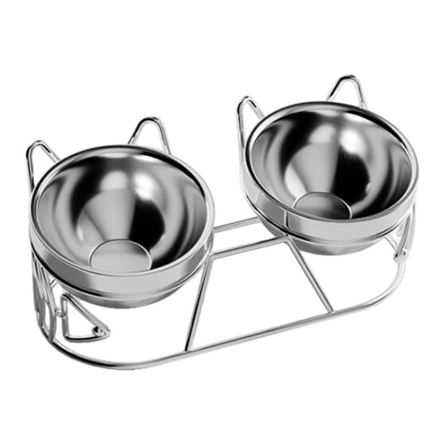 Comederos elevados para gatos, estación de alimentación de acero inoxidable, platos para mascotas con 2 tazones, comederos inclinados para viajes, per