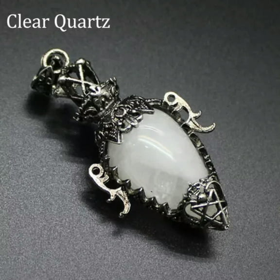 HOOUN Chakra Egg Crystal Pendulum for Dowsing Spiritual Divination Stone Pendant Reiki-Clear Quartz (Silver)