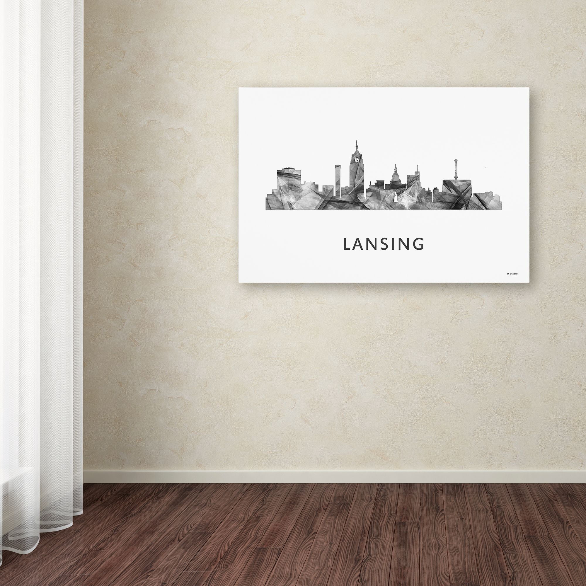 Trademark Fine Art 'Lansing Michigan Skyline WB-BW' Canvas Art by Marlene Watson