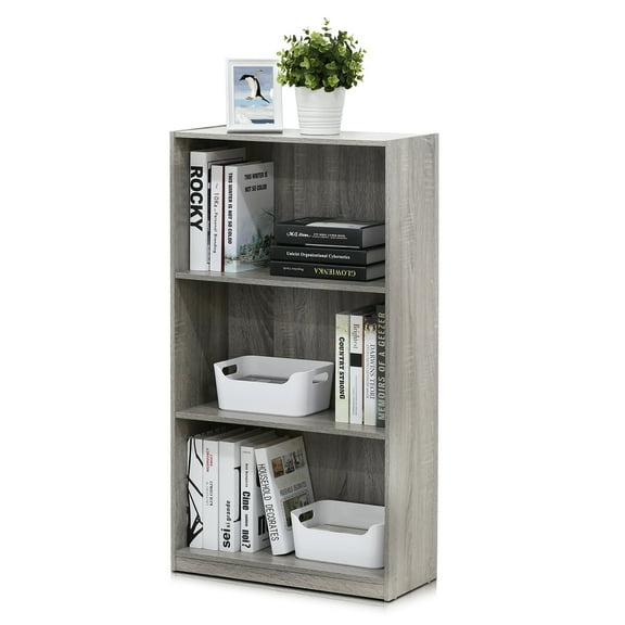 Furinno Basic 3 - Tier Bookcase Storage Shelves, French Oak Grey