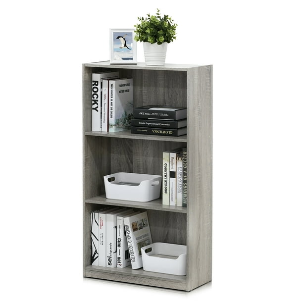 Furinno Basic 3 - Tier Bookcase Storage Shelves, French Oak Grey
