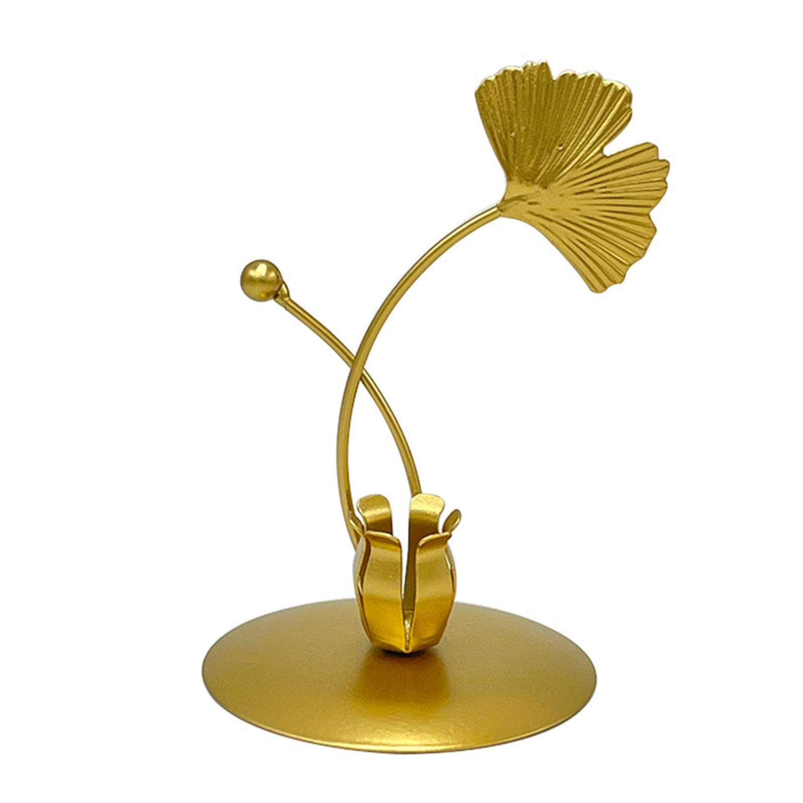 Wrought Iron Ginkgo Leaf Candle Holder Metal Candlestick Ornament
