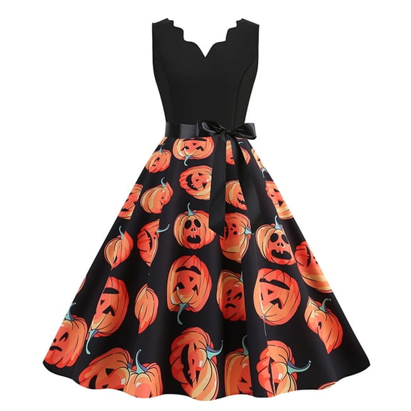 Edvintorg Women Halloween Casual Swing Dress Clearance Fashion Women Halloween Casual Sleeveless Cocktail Dresses Ladies Vintage Dress