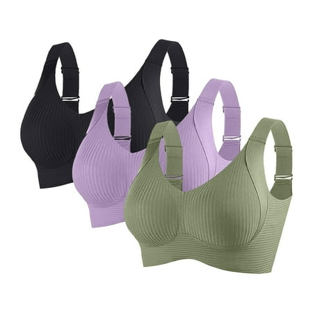 Gapacks Women s Comfortable Daily Bra - 3-Piece Set Nylon Spandex Wide Adjustable Straps Black Size L