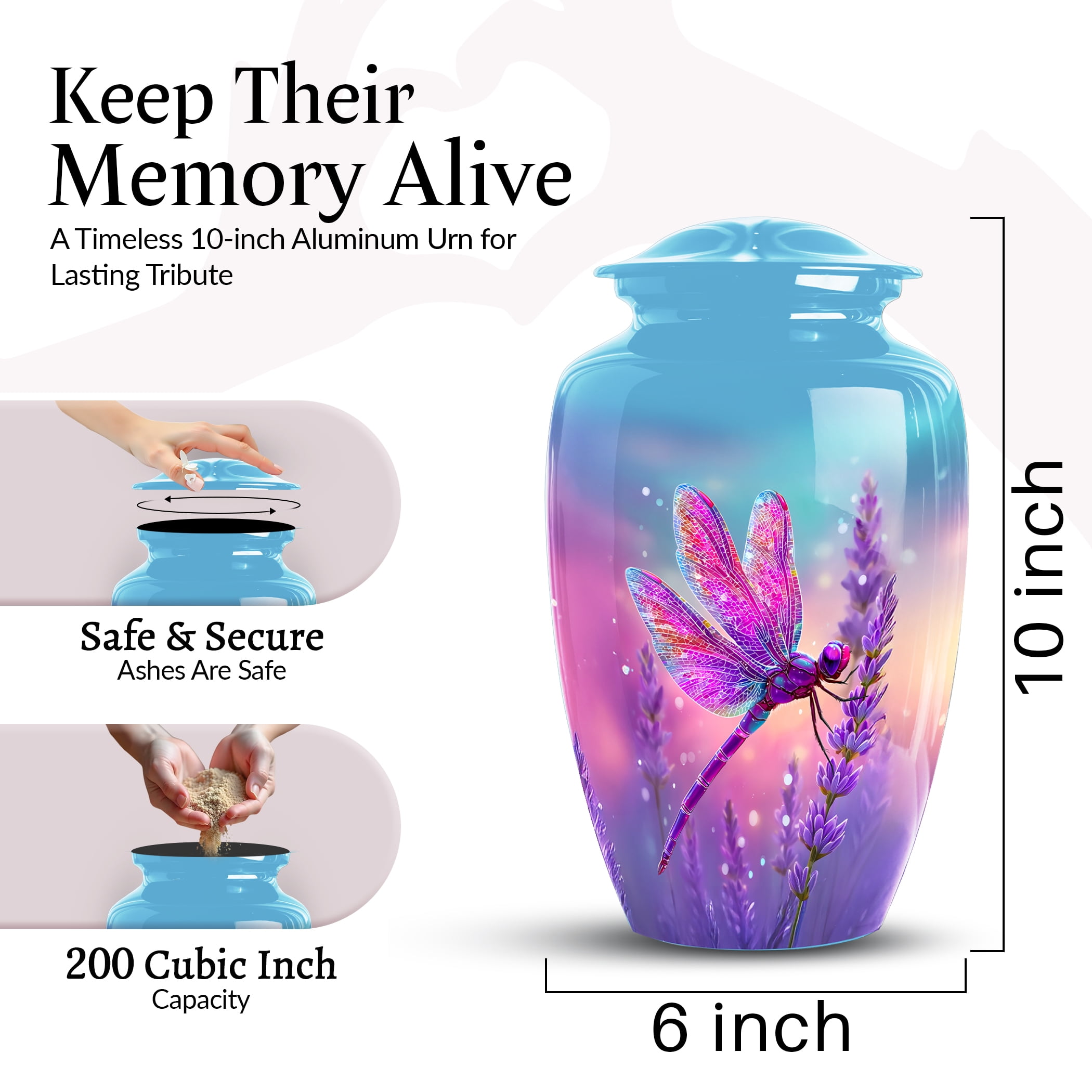 Dragonfly Urns For Human Ashes Adult Female - Large Purple Urn For Women - Purple Cremation Urn For Ashes For Women - Funeral Decorative Urns For Adult Male Dad ( Size-10inch )