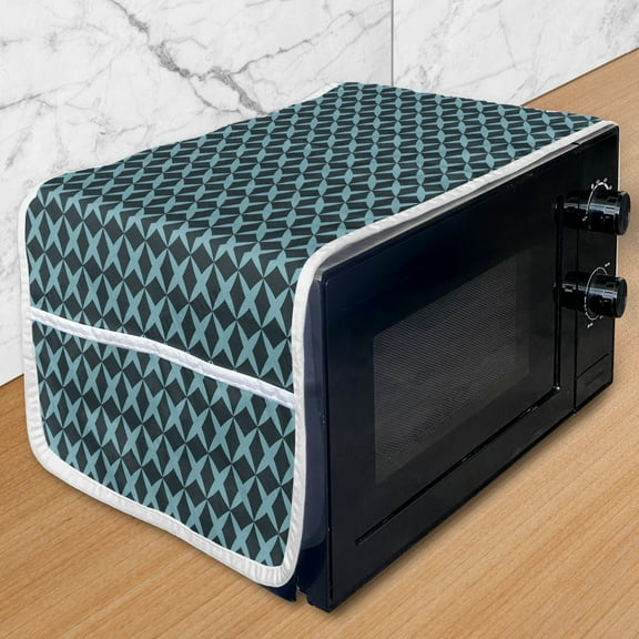 Blue Microwave Oven Cover, Wire Inspired Floral Like Image Thick Crossed Horizontal Lines Image, Water Resistant Organizer with Pockets for Kitchen, 36" x 12", Slate Blue and Pale Blue, by Ambesonne