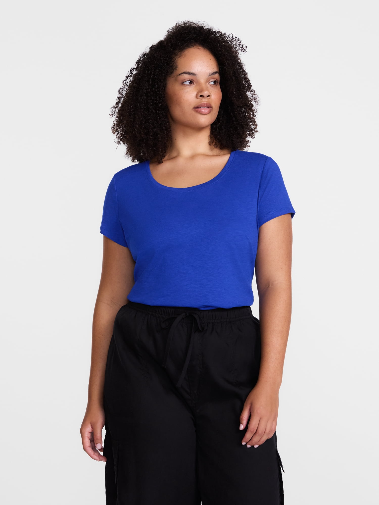 Scenario Women's Scoop Neck Tee with Cap Sleeves, Sizes XS-XXXL