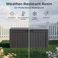 thumbnail image 3 of Decksplore 100 Gallon Outdoor Deck Box, Waterproof Woodgrain Resin Patio Storage Bench with Lockable Lid for Backyard, Poolside & Garden, Black, 3 of 9