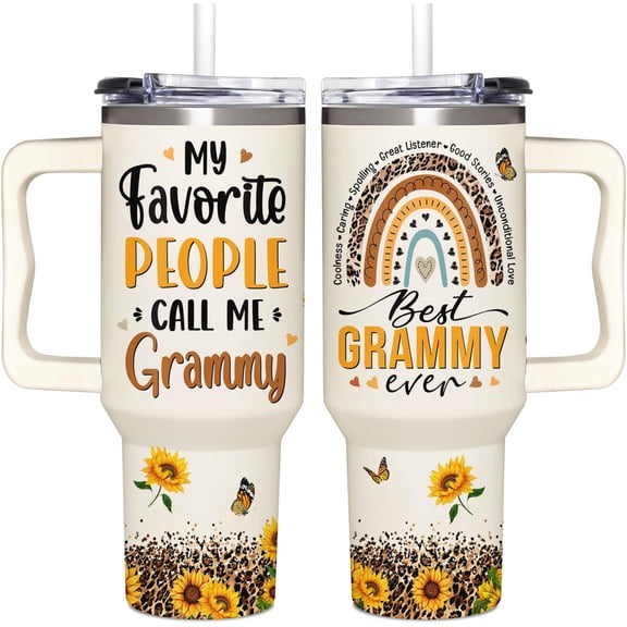 Grammy Gifts 40Oz Tumbler with Handle - Best Grammy Ever Cup from Grandkids (Christmas/Birthday/Mother's Day)