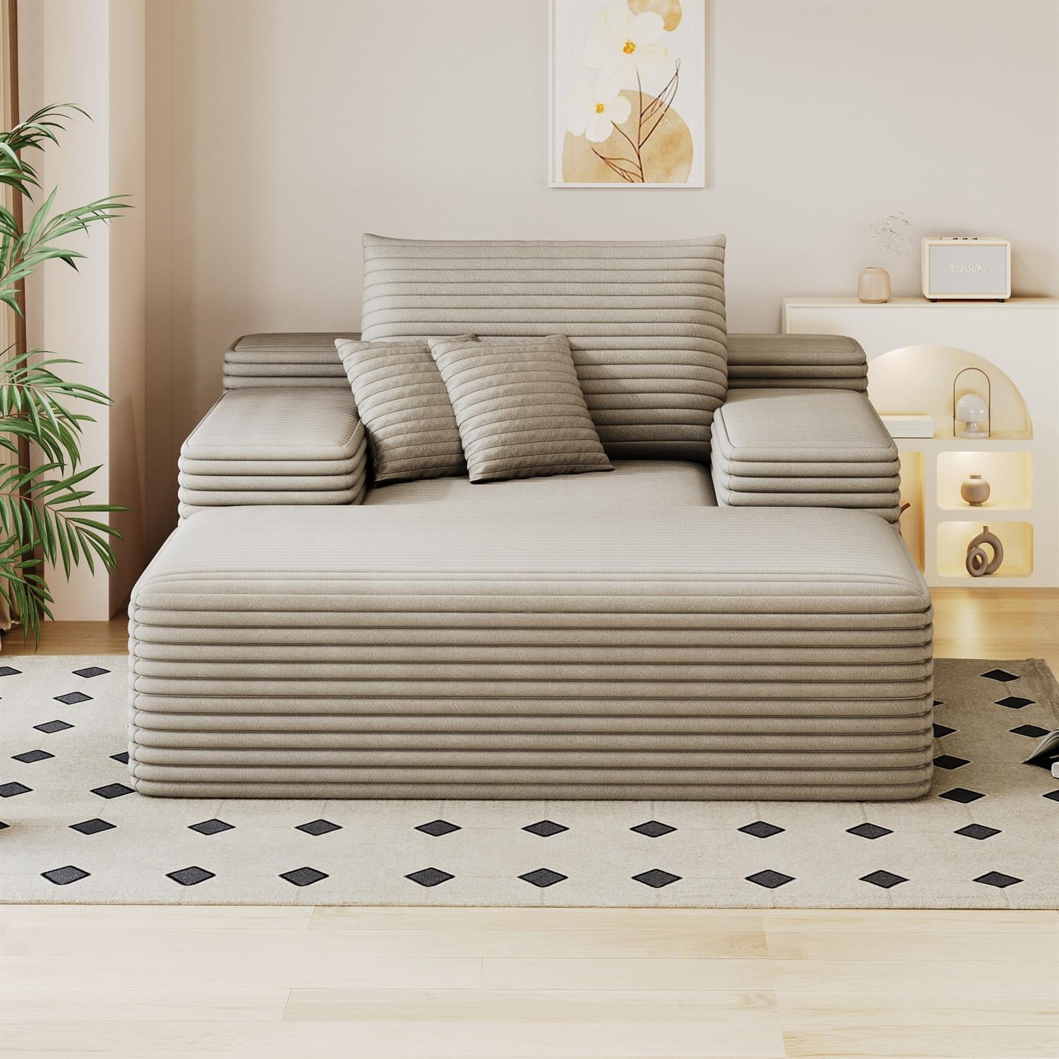 Demi Bonn 68"x51" Oversized Chaise Lounge Chair, Fluffy Plush Upholstered Sleeper Sofa Bed, Cloud Couch for Reading Chair & Lounge Sofa, Beige