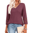 thumbnail image 1 of Blusas Elegantes e Informales de 3/4 para Mujer, Camisetas de Cuello en V A , Ropa de Verano 2025. Rojo Púrpura L, 1 of 7
