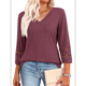 thumbnail image 1 of Blusas Elegantes e Informales de 3/4 para Mujer, Camisetas de Cuello en V A , Ropa de Verano 2025. Rojo Púrpura S, 1 of 7