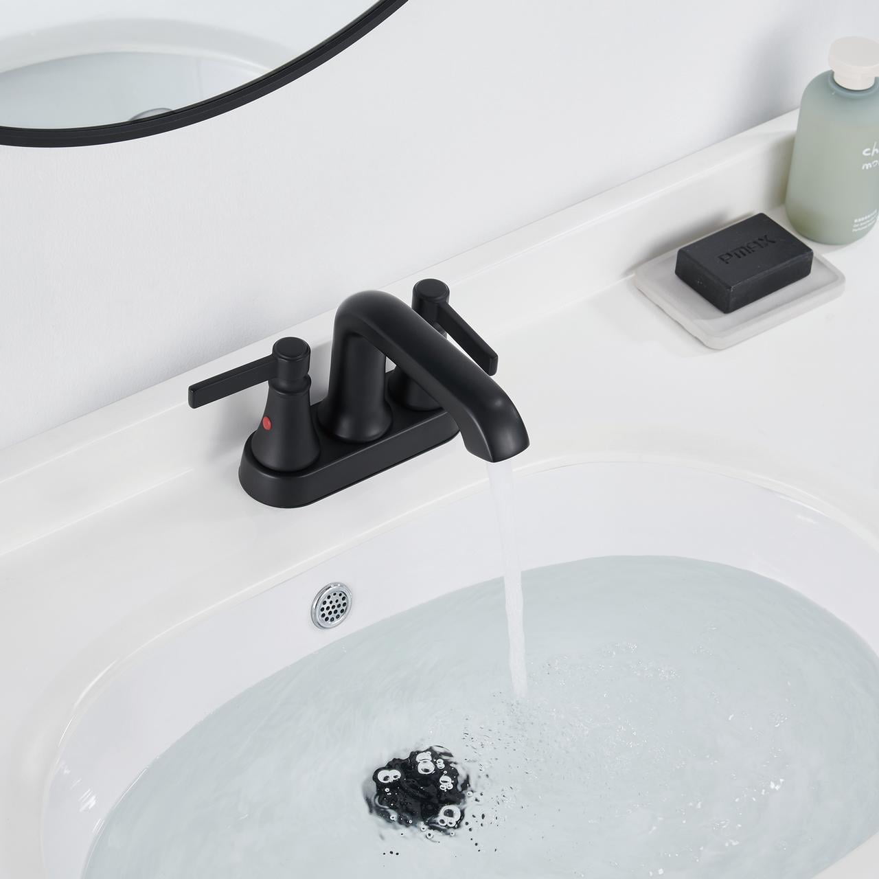 Roffenny Two Handle 4 inch Centerset Matte Black Bathroom Faucet with Pop Up Drain